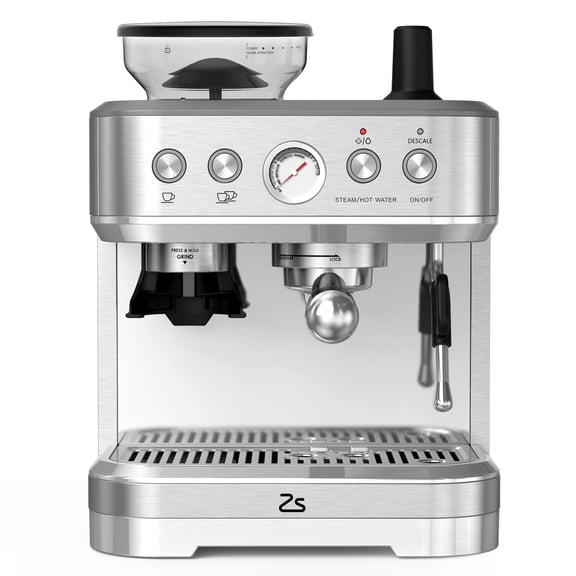 CazToi Coffee Maker with Built-in Grinder, Pressure Coffee Machine, Stainless Steel with Silver Plating, Bean Grinding