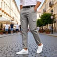 thumbnail image 2 of Tisuna Casual Pants For Mens Solid Color Zipper Button Straight Leg Trousers Breathable Fashion Male Work Street Pants Grey Size L, 2 of 8