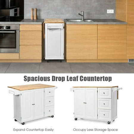Gymax Drop Leaf Kitchen Island Trolley Cart Wood Storage Cabinet W Spice Rack White Canada Gymax Drop Leaf Kitchen Island Trolley, Kitchen Island With Folding Leaf Canada