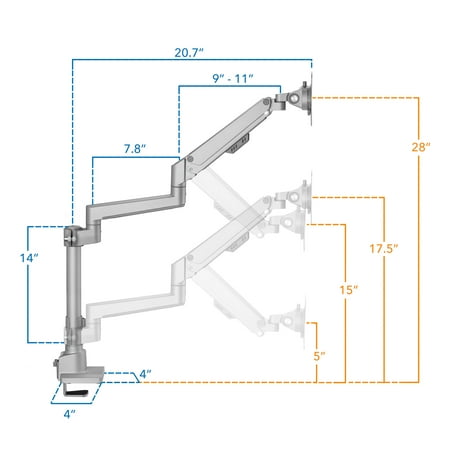 Mount-It! - Full Motion Single Monitor Desk Mount - Silver