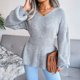 thumbnail image 3 of Women Autumn Winter Knitted Sweater, Lantern Sleeve Tight Waist Sweater Hem Ruffle  For Home ANGGREK Gris L, 3 of 8