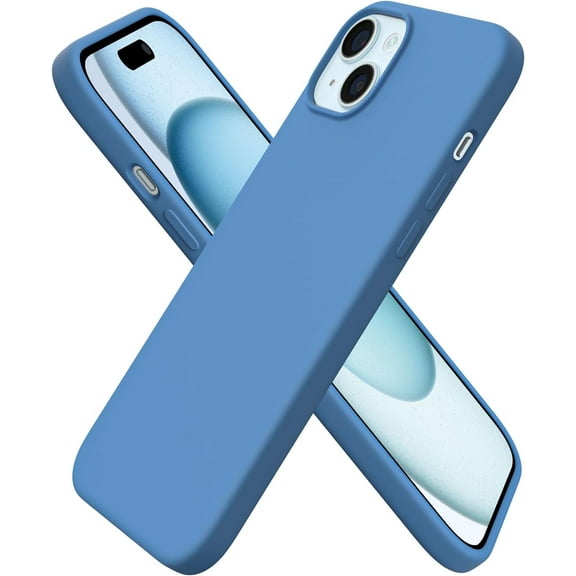 Compatible with iPhone 15 Plus Case 6.7", Slim Liquid Silicone 3 Layers Full Covered Soft Gel Rubber Cover Protective Phone Case with Anti-Scratch Microfiber Lining-French Blue