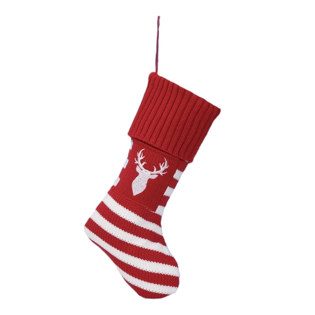 Wosthever Fabulosos calcetines navideños añaden un toque de elegancia a la decoración festiva Calcetines tejidos navideños Bolsas de regalo Kits de decoración para fiestas alce rojo