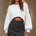 thumbnail image 2 of Besolor Crop Sweatshirts for Women Crewneck Long Sleeve Tops Casual Loose Fall Workout Running Pullover Tops(X-Large,White), 2 of 5