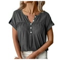 thumbnail image 6 of QLEICOM Women 2023 Summer Tops T-shirt Colored Cotton Solid V-Neck Short Sleeve T-shirt Top Gray 3XL, US Size 14, 6 of 6