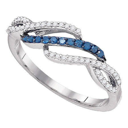 Blue Diamond Woven Ring Solid 10k White Gold Fashion Band Wave Design Round Pave Set Style Fancy 1/4 (Best Diamond Ring Design)