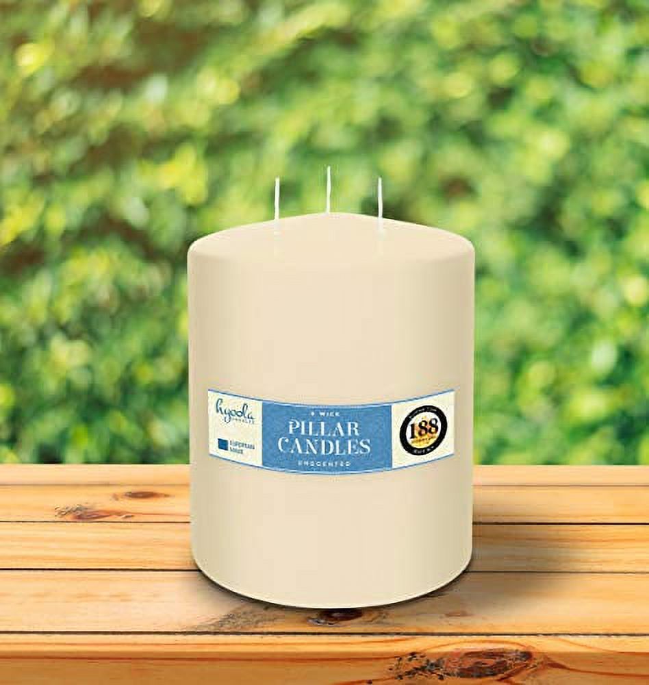 Hyoola 6" x 8" Ivory Unscented European Made 3-Wick Pillar Candles, Dripless Paraffin Wax with Smokeless Cotton Wicks