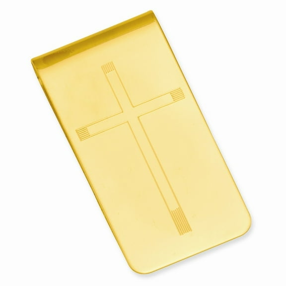 Gold-Flashed Cross Engravable Money Clip - .2 Grams - Measures 52x28mm Wide