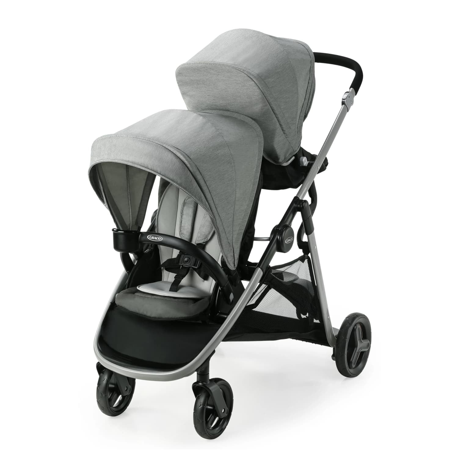 Graco Ready2Grow LX 2.0 Double Stroller Features Bench Seat and Standing Platform Options, Clark, Grey