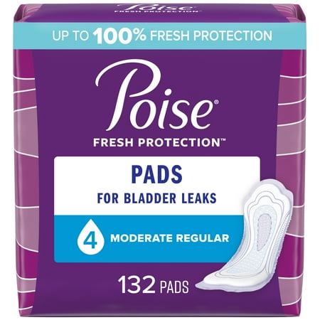 Poise Incontinence Pads for Women  4 Drop  Moderate Absorbency  Regular  132Ct