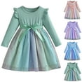 thumbnail image 4 of Odeerbi Niñas Lentejuelas Vestido Tul Arco Iris Primavera Otoño Vestido Manga Larga Lazo Cuello Redondo Malla Splicing, 4 of 4