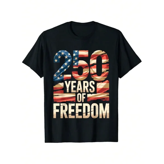 250 Years of Freedom American Flag Patriotic Men's Graphic T-Shirt, USA 250th Anniversary Semiquincentennial Tee