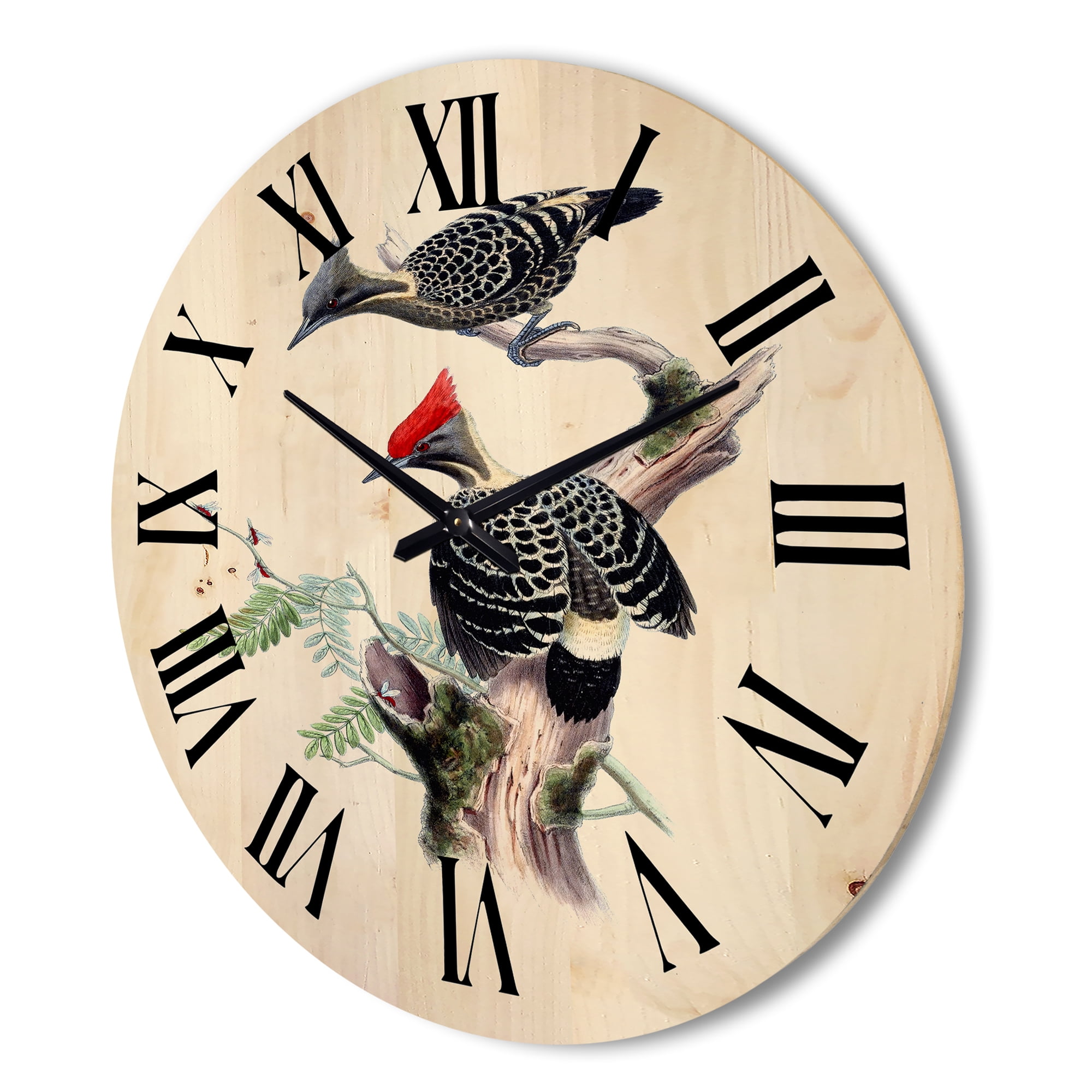 Designart 'Ancient Birds In The Wild VI' Traditional Wood Wall Clock