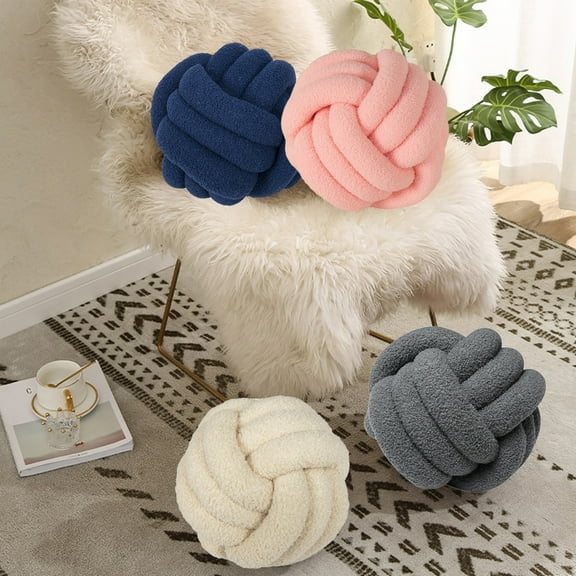 sunsanly Pillow Manual Braided Knot 22cm Round Ball Shape Sherpa Elastic Sleeping Companion Sofa Couch Decoration Throw Pillow Photography Cushion