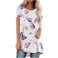 thumbnail image 1 of Moda Mujer Moda Manga corta Cuello redondo Impreso Camiseta larga Blusa Tops sueltos OAVQHLG3B Store  lin121212, 1 of 4