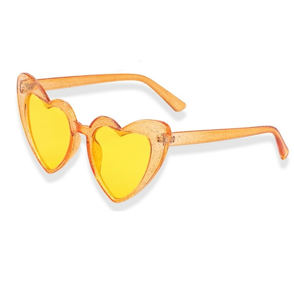 Heart Shaped Sunglasses for Women, Party, Bride, Babe, Squad Bachelorrete Party Eyeglassses (Yellow Glam)