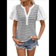 thumbnail image 1 of Camisetas Sin Mangas con Volantes para Mujer, Camisetas Casuales de Verano con Rayas de Colores, Lindas Camisetas con Cuello en V Plisado. M, 1 of 10