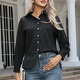 thumbnail image 2 of Huesdet Women's Striped Button Up Shirts Puff Sleeve Oversized Blouses Boyfriends Loose Tunics Business Work Tops(Black,M), 2 of 4