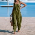 thumbnail image 4 of Summer Linen Sleeveless Jumpsuits for Women Square Neck Wide Leg Outfits Casual Pants Rompers with Pockets, 4 of 5