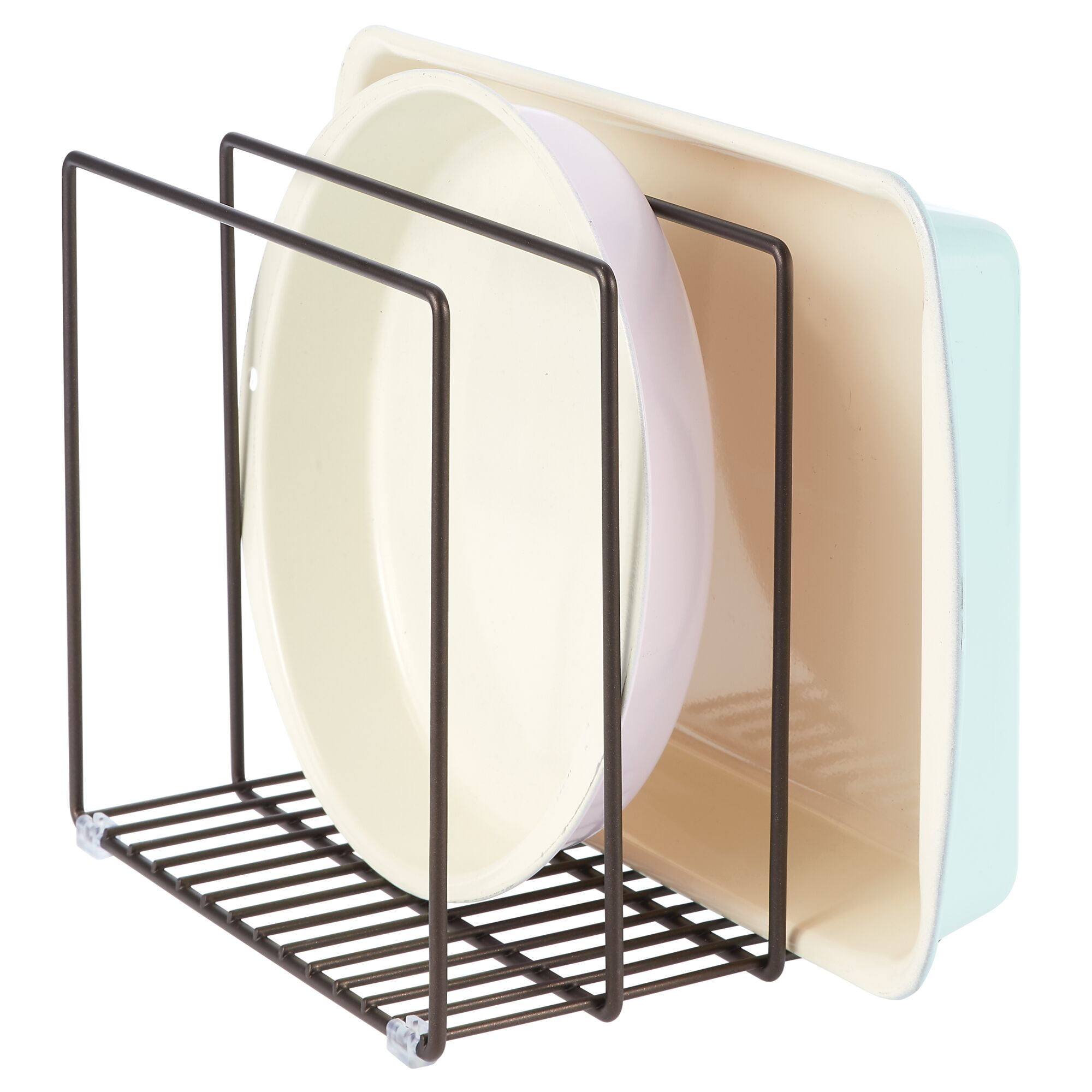 mDesign Steel Storage Tray Organizer Rack for Kitchen Cabinet - 2 Pack - Bronze