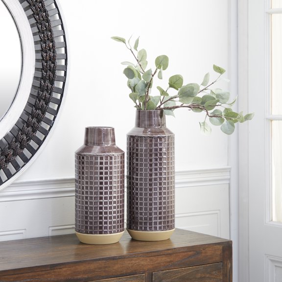 DecMode 15", 16"H Brown Metal Vase, Set of 2