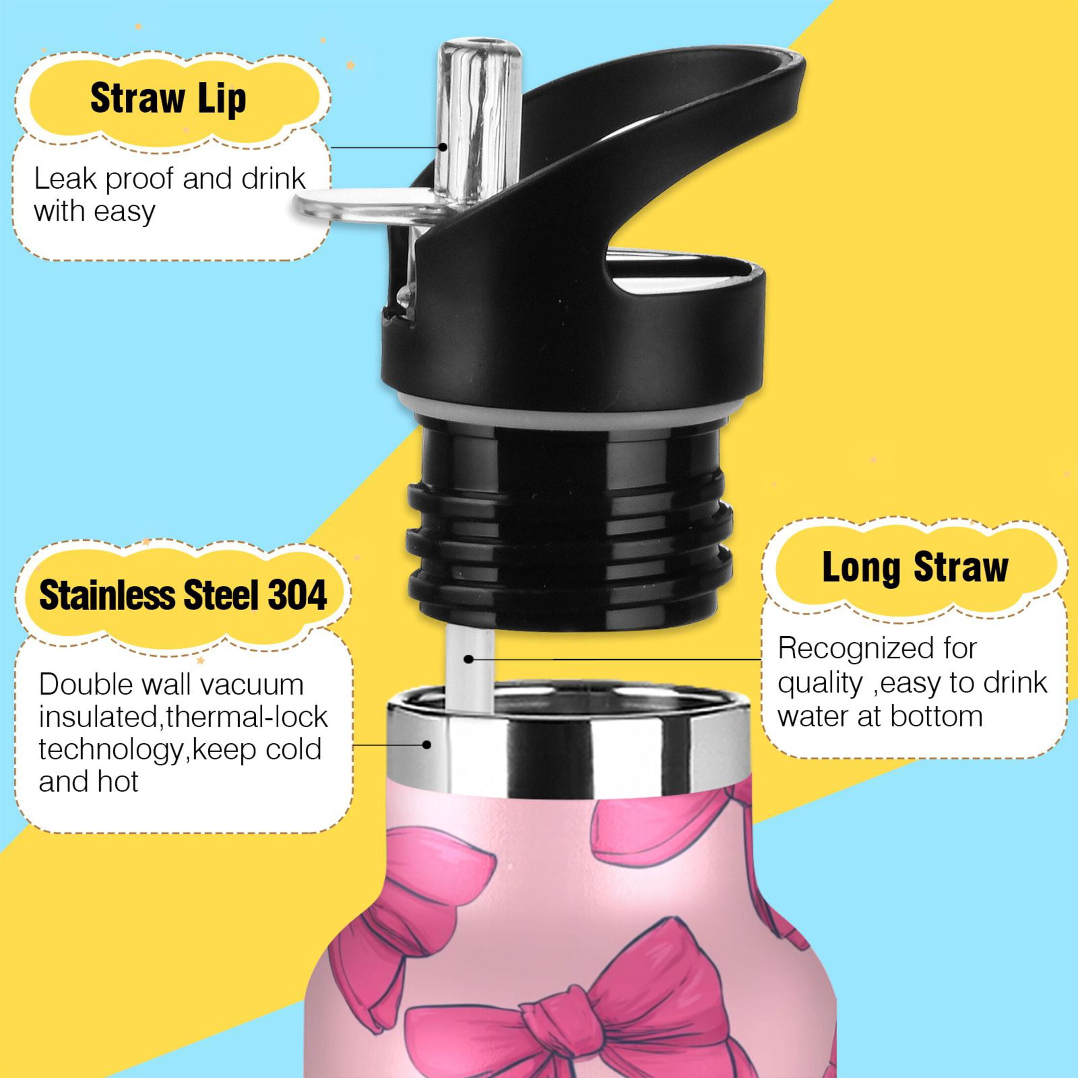 600ML Stainless Steel Insulated Cup Sports Water Bottle Portable Thermos Cup Water Glasses Insulated Tumblers Convenient and Durable Pink Butterfly Cute
