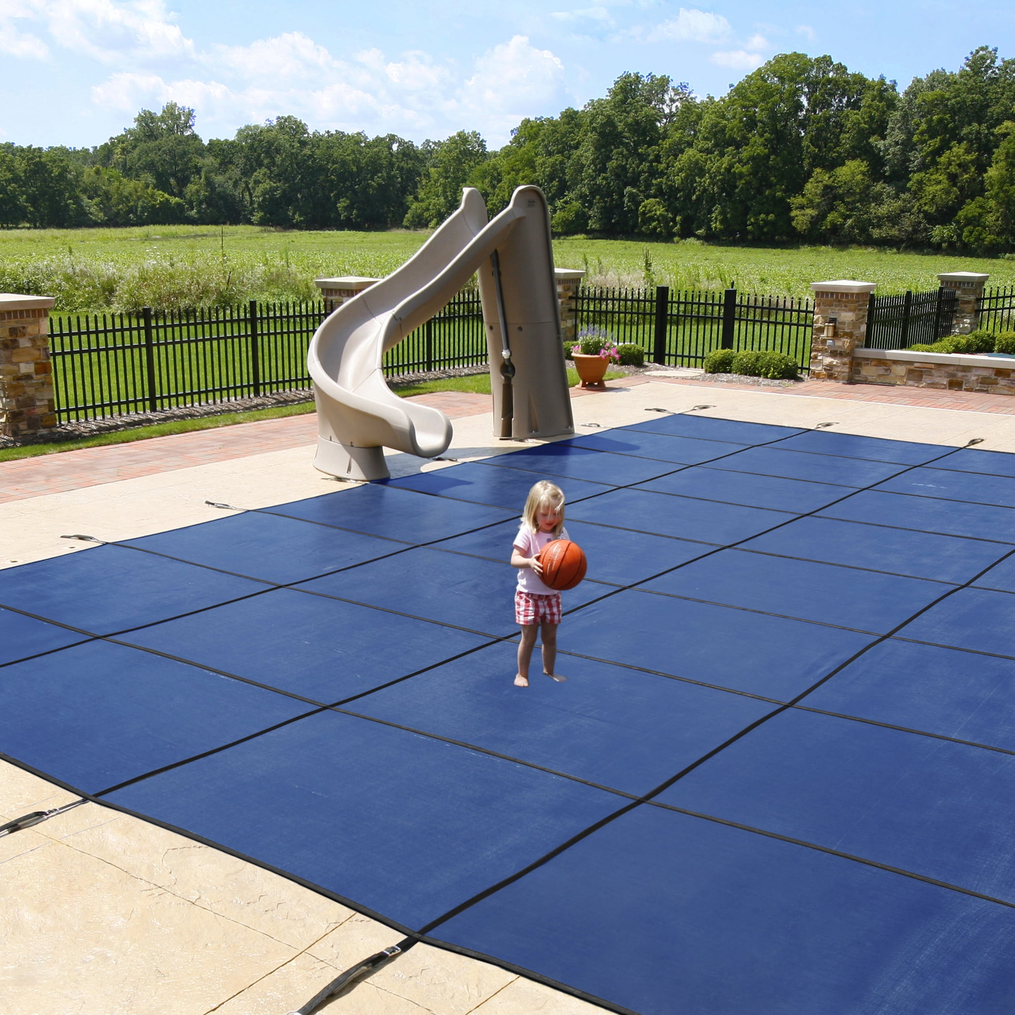 Blue Wave 18' x 36' Rectangular Mesh In-Ground Pool Safety Cover with 4' x 8' Center Step - Blue