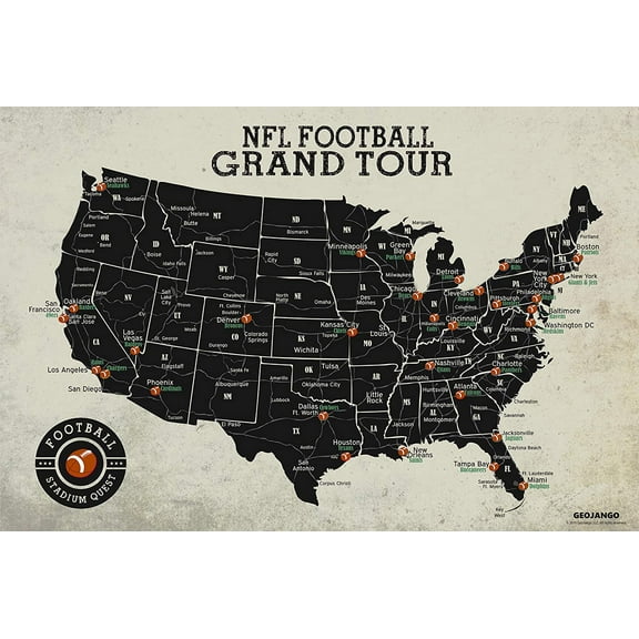 GEOJANGO Football Stadium Map Poster (36Wx24H inches)