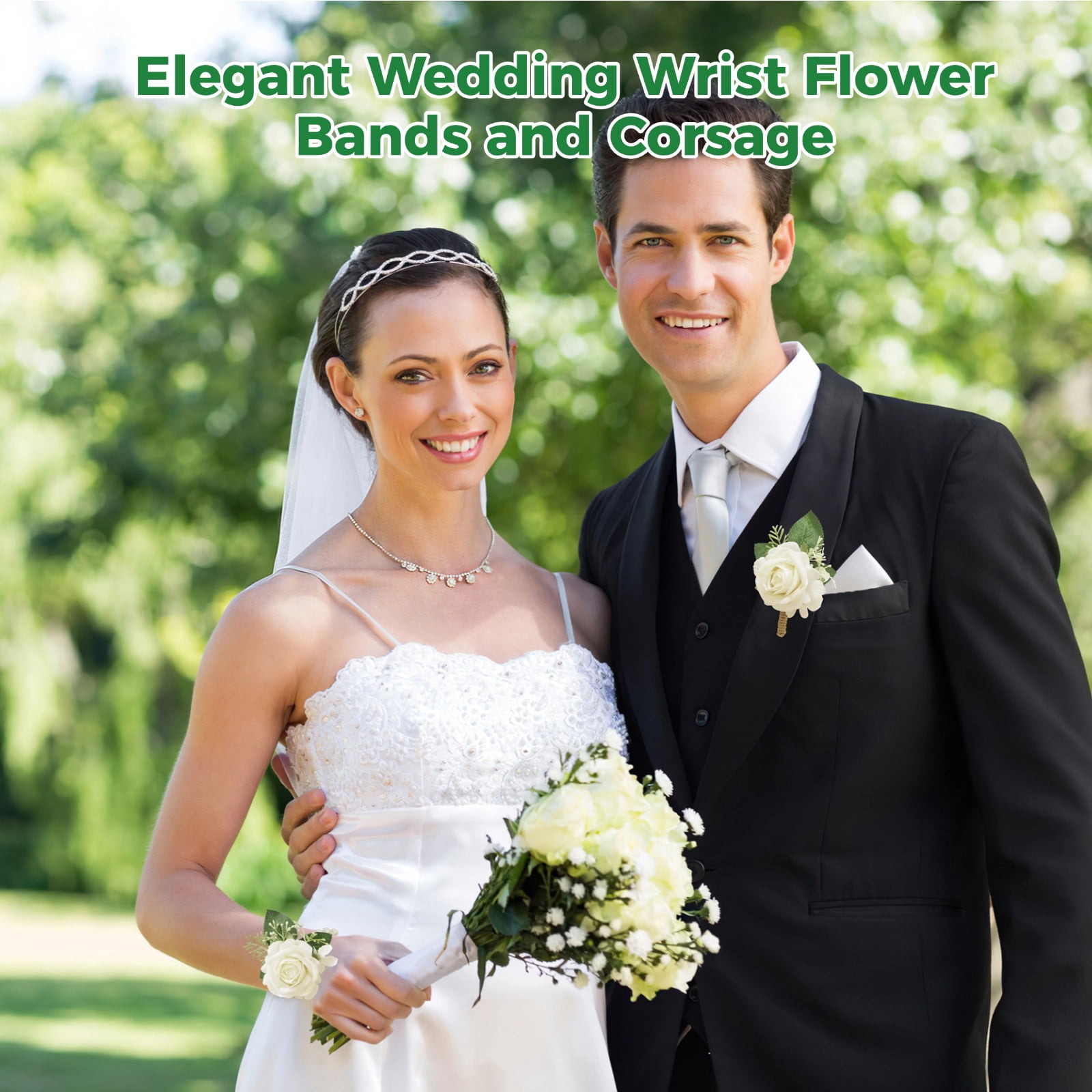 24 PCS Wedding Wrist Corsage Set - 12 Artificial Rose & Eucalyptus Corsages with 12 Pearl Wristbands | Elegant Roses Corsage for Bridesmaids, Prom & Formal Events