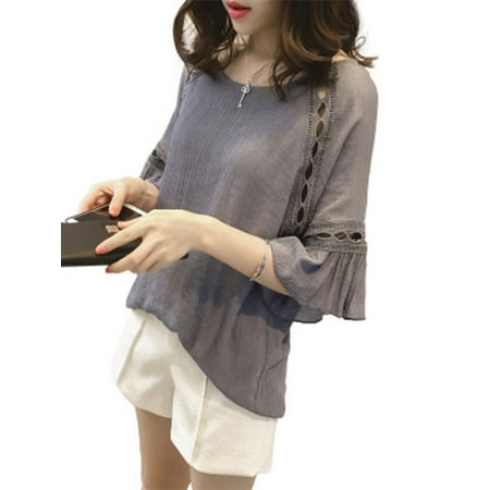 Funcee Plus Size Fashion Women Hollow Out Half Ruffle Sleeve Chiffon Blouses Shirts Summer