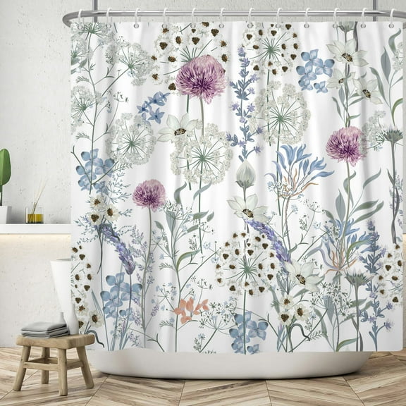 SUNOLIFE Dandelion Shower Curtain Spring Floral Plants Fabric Bathroom Curtain,72x72 in