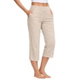 thumbnail image 2 of MLQIDK Pedal Pushers for Women Crop Capri Pants Trendy Summer Elastic Waist Knee Length Work Capris Dressy Casual Crop Capris with Pockets Beige L, 2 of 5