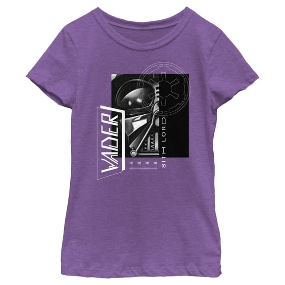 Girl's Star Wars: Obi-Wan Kenobi Darth Vader Grayscale Portrait with Empire Logo  Graphic Tee Purple Berry X Small