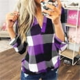 thumbnail image 2 of LISTHA Plaid Shirts for Women Trendy V Neck Cotton Cuffed Work Tops Fashion Long Sleeve Blouses Casual Tops Purple XL, 2 of 9