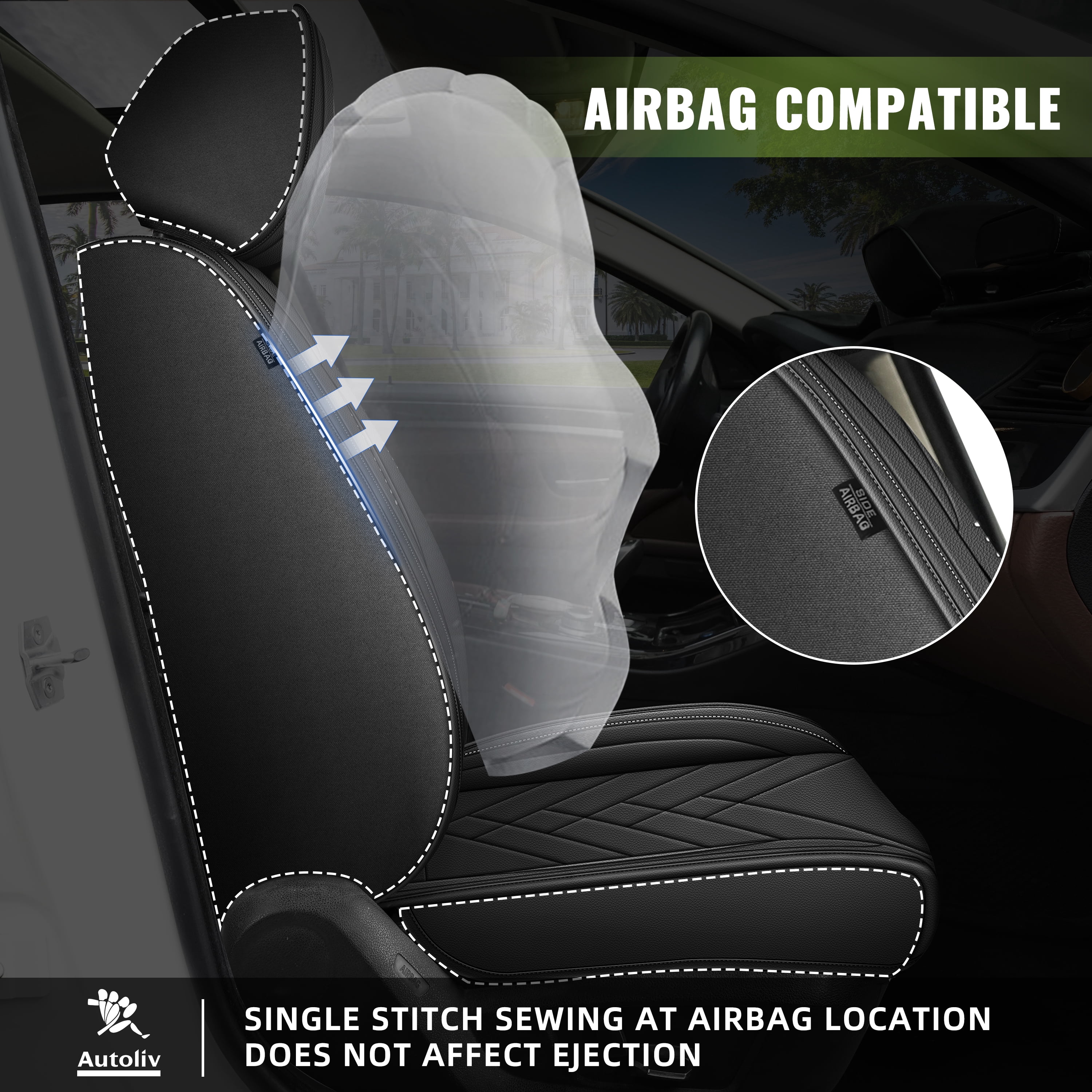 LAONNVIR Front Car Seat Covers Fit for Ford Escape 2001-2025 Leather Seat Protector with Lumbar Support Compatible Airbag Black,2 Front Seat