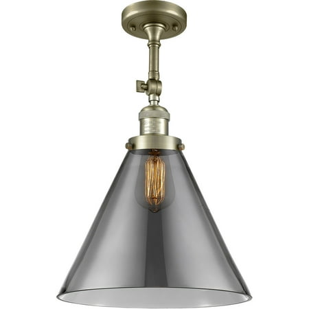 

Antique Brass Tone Semi Flush 12 Wide Plated Smoke Glass Steel/Cast Brass/Glass Medium Base LED 1 Light Fixture
