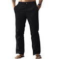 thumbnail image 2 of Men's Cotton and Linen Solid Color Casual Trousers, Straight Leg Long Pants for Relaxation and Daily Comfort,Black,S, 2 of 5