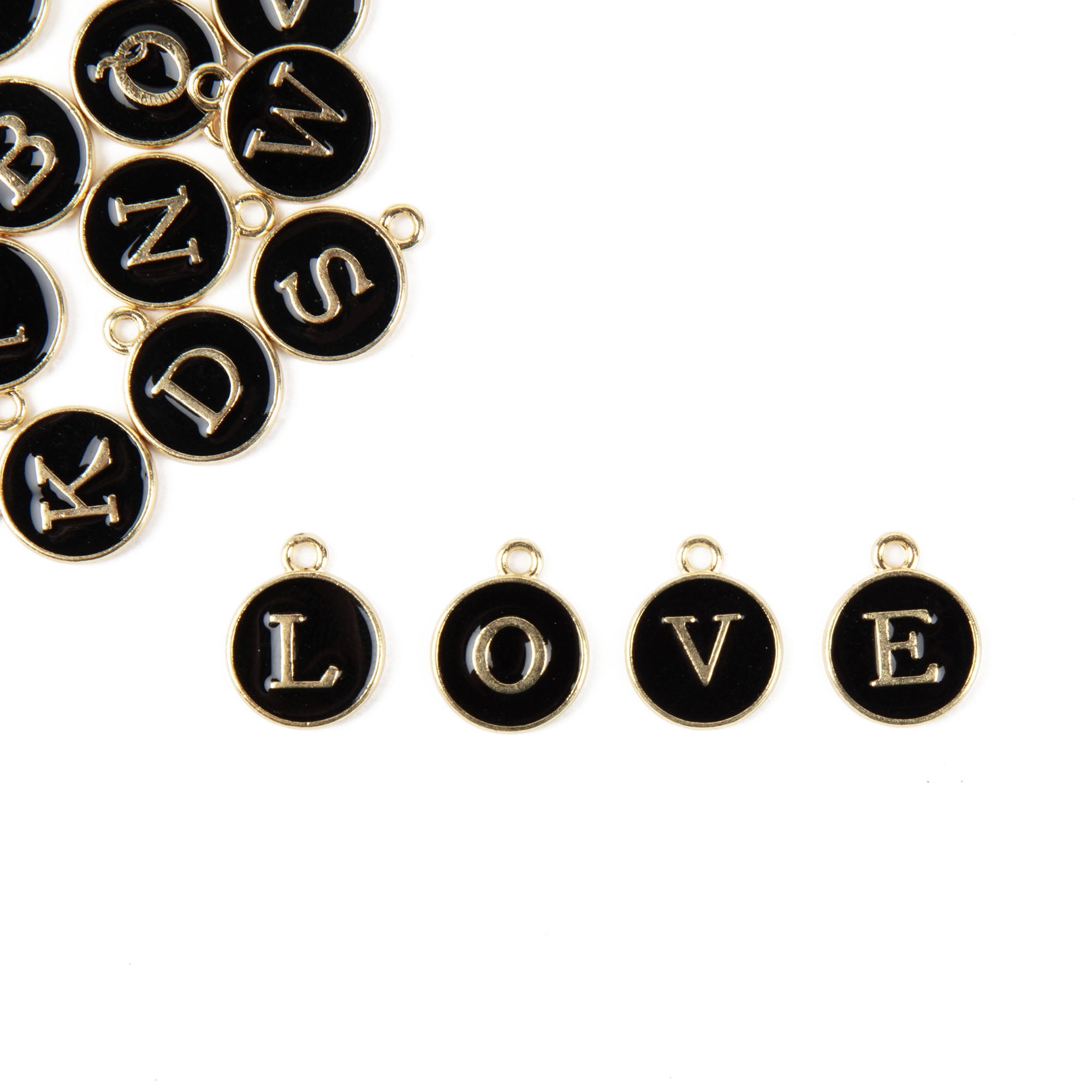 Cousin DIY Black and Gold Enamel Alphabet Charms, 0.5 in, 26 Piece, Adult, Model 69992751