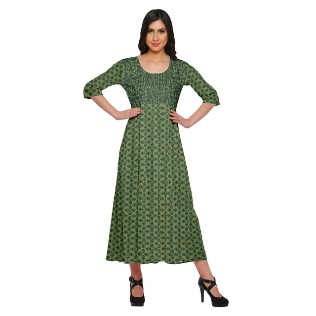Moomaya Robes Imprimées à Manches 3/4 pour Femmes Vêtements Indiens Tunique Longue