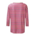 thumbnail image 4 of Women's Crew Neck 3/4 Sleeve Striped Print Top, Contrast Trim Casual Slim Fit Basic T-Shirt Blouse for Spring Summer Daily Wear 08-Red S, 4 of 5