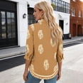 thumbnail image 4 of ASDFVBKG Womens Blouses Spring Tops Soft 3/4 Length Sleeve V-Neck Collared Blouse Fashion Retro Floral Printed Vacation Loose Fit Outfits Light Brown 2XL, 4 of 4