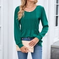 thumbnail image 5 of NuoCaiYun Women Long Sleeve T Shirts Casual Tops Dressy Blouses Fashion Pleated Tunic Striped Loose-Fit Blouses, 5 of 6