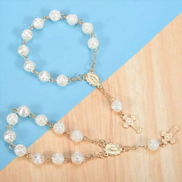 20 Piezas Favores de Bautismo con Mini Rosarios Cruzados Pulsera de Cuentas AcríLicas Bautizo ComunióN Dedo Rosario Pulsera