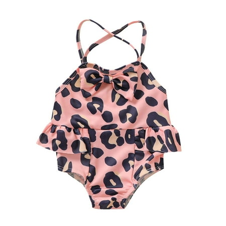 

Summer Baby Girls Sleeveless Ruffles Leopard Printed One-Piece Swimsuit Bathing Suit Beach Wear Swimwear