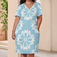 thumbnail image 3 of White Floral Blue Background Pattern Women's Summer Short Sleeve Casual Dresses Party Dress, 3 of 5