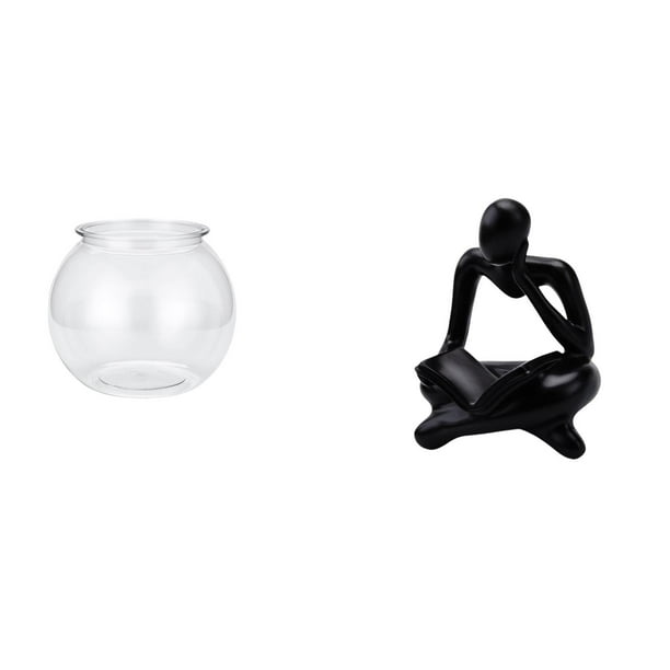 Acuario de escritorio,Pecera pequeña transparente,pecera,jarrón,mesa,Figura de lector abstracto,Estatua de pensador abstracto,arte,manualidades,decoraciones,Figuras humanas decorativas para