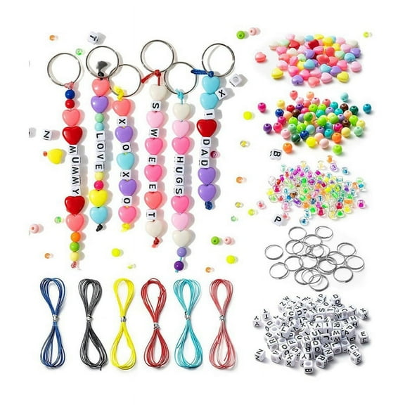 286Pcs DIY Keychain Making Craft Kits,Beads for Jewelry Making Set Supplies with Colorful Alphabet Transparent Beads