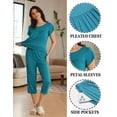 thumbnail image 3 of Ekouaer Womens Pajama Set Short Sleeve Sleepwear Pleated Floral Pjs Set Capri Pants Lounge Sets with Pockets, 3 of 6