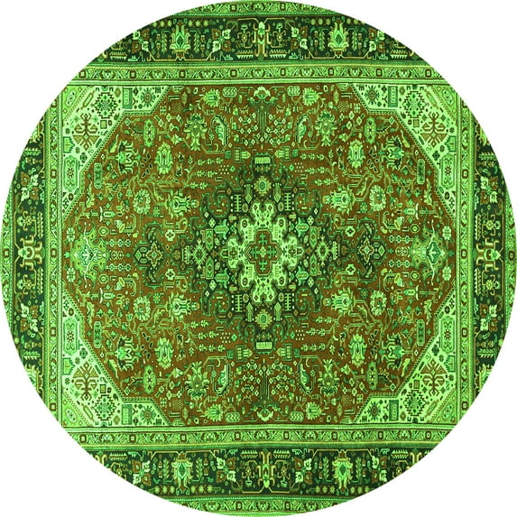 Ahgly Company Indoor Round Medallion Green Traditional Area Rugs, 5' Round