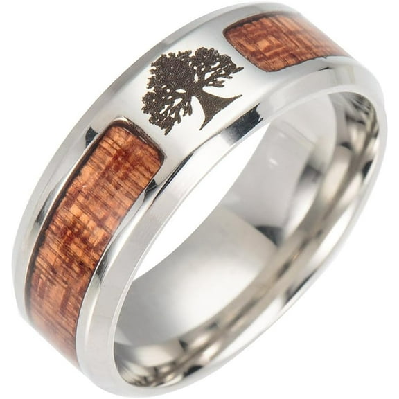 Non-Tarnish Stainless Steel Wide Band Finger Rings with Acacia Tree Size 9 Stainless Steel color 19mm